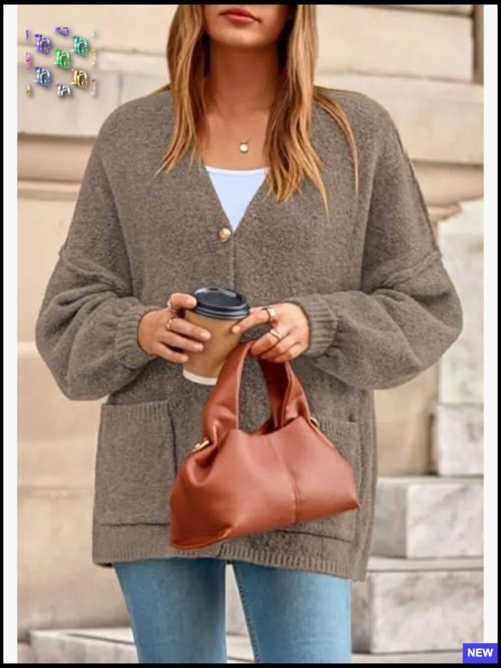 Oversized Chunky Knit Cardigan Button Down Lantern Sleeve Cozy Fall Sweater - Picture 6 of 7